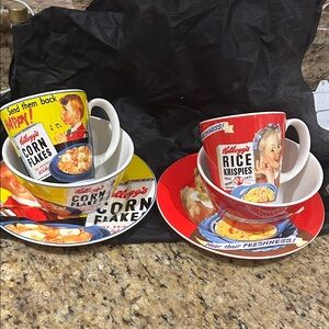 VINTAGE KELLOGG’S BREAKFAST SET-MUG, BOWL, PLATE - 2 Sets